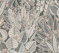 Florale Vliestapete 396533 Mit PalmenbläTtern In Grau, Beige, Creme
