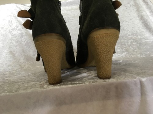 COUNTRY ROAD JEEP GREEN SUEDE ALL LEATHER UPPER HEELED ANKLE BOOTS BOOTIES sz 39 - Picture 12 of 14