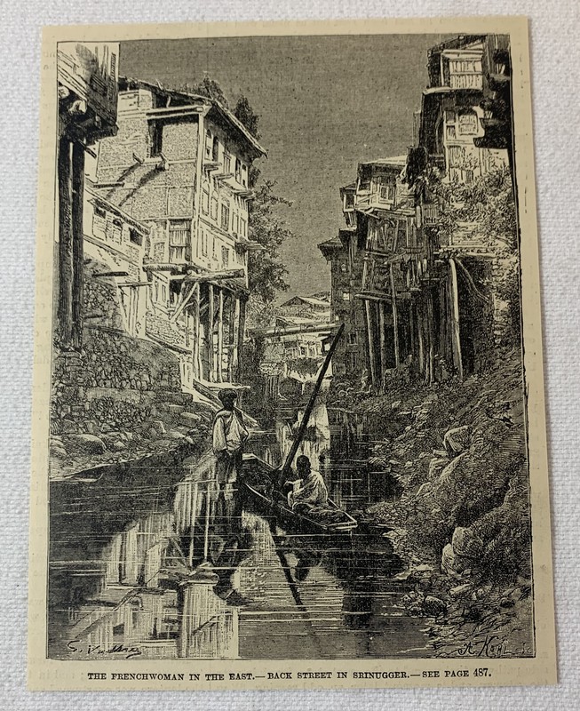 1886 magazine engraving ~ BACK STREET IN SRINUGGER, Kashmir