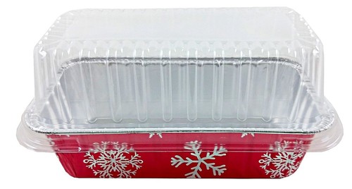 PACTOG 2 lb. Red Aluminum Foil Holiday Christmas Loaf Bread Pan w/Clear Dome Lid - Picture 69 of 81