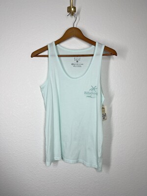 Billabong Sky Views Tank Top XS Palm Tree Print Light Aqua