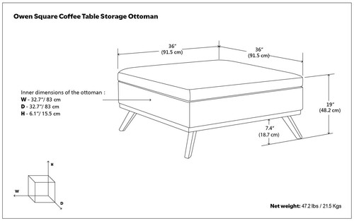 Owen Square Coffee Table Storage Ottoman - Picture 84 of 120