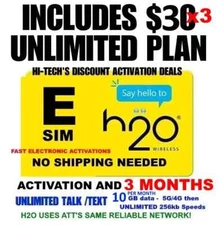 H2O ESIM ✅ PLUS 3 MONTHS X $30 Plan  ✅ UNLIMITED t/t/d ✅ 10GB month at 4G/5G
