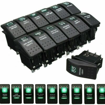 Auto KFZ Boot Wippschalter Einbauschalter Grün LED beleuchtet Wasserdicht 12V DE