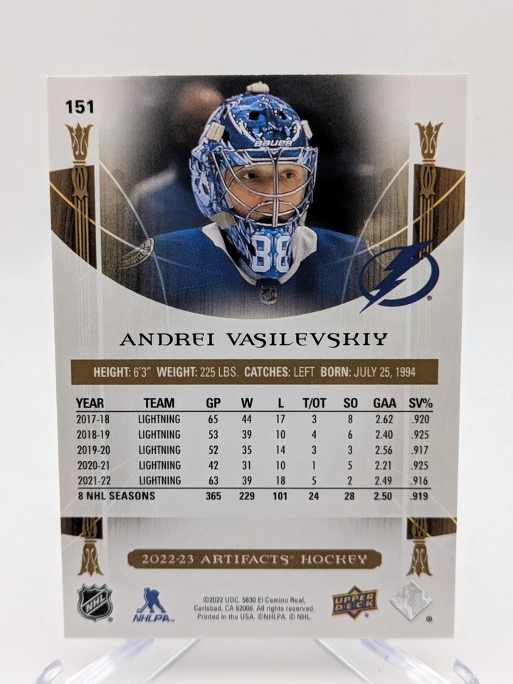💥 2022-23 Upper Deck Artifacts Goalies Wood Rainbow SP Andrei Vasilevskiy #151 - Image 2 of 2