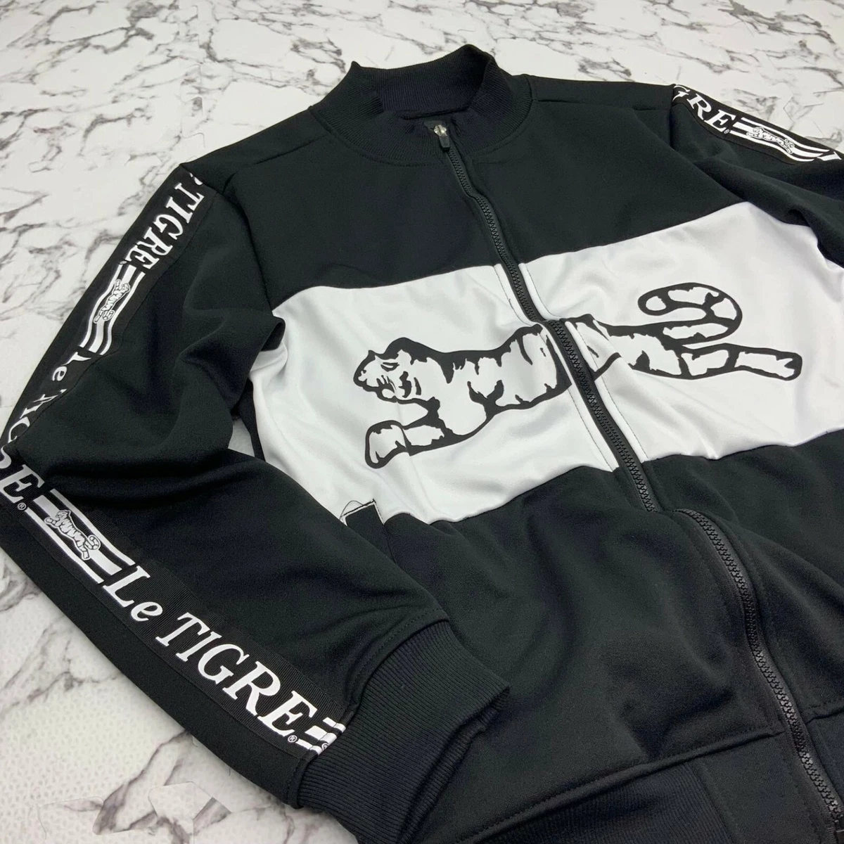 Men s Le TIGRE Black White Fleece Track Jacket