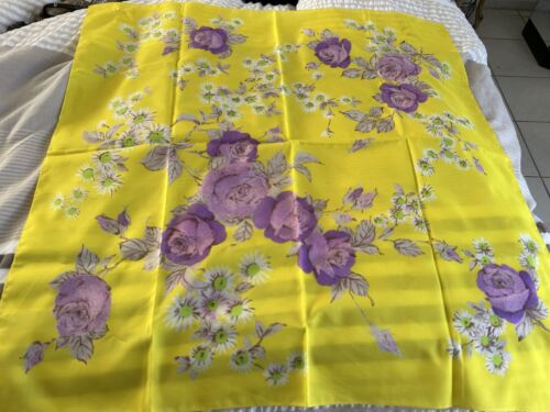 Italian Yellow Scarf Purple Roses White Floral  B… - image 1
