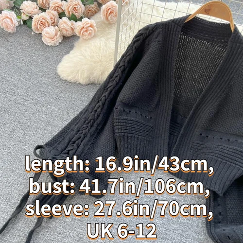 Lady Knitted Cardigan Top Coat Puff Sleeve Crop Winter Cute Casual Sweater Sweet - Imagen 7 de 19