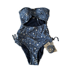 Aerie One Piece Swimsuit Womens Size S Blue Stretch Attachable Straps Open Front