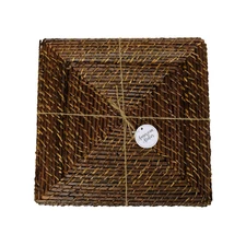 NEW Set of 4 Square Rattan Charger Plates 13" Brown