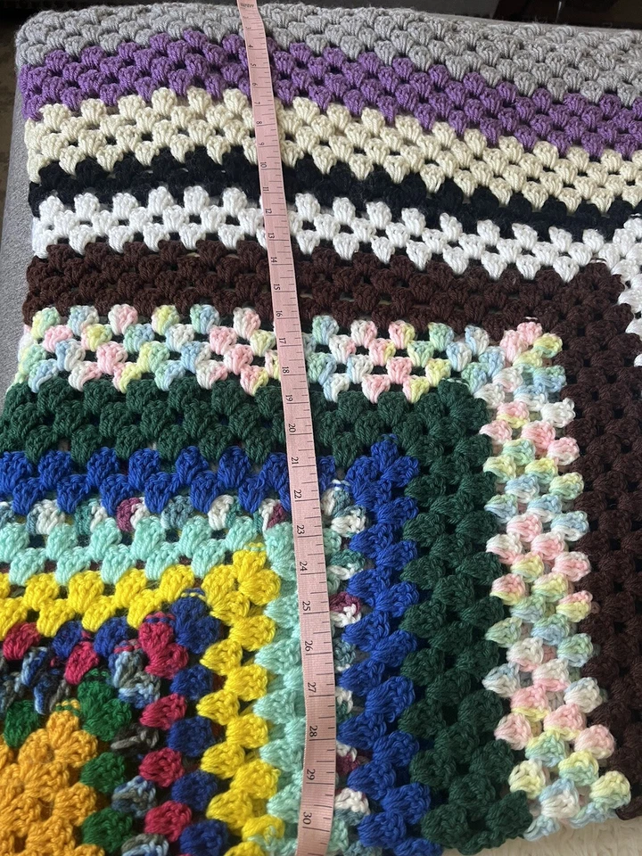 Handmade Quilt Grandmacore Boho Afghan 60x64 Bright Multicolor Knit - Image 2 of 4