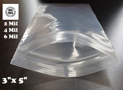 3'' x 5'' Zip Seal 2 Mil 4 Mil 6 Mil Thick Reclosable Top Lock Plastic Zipper Bags