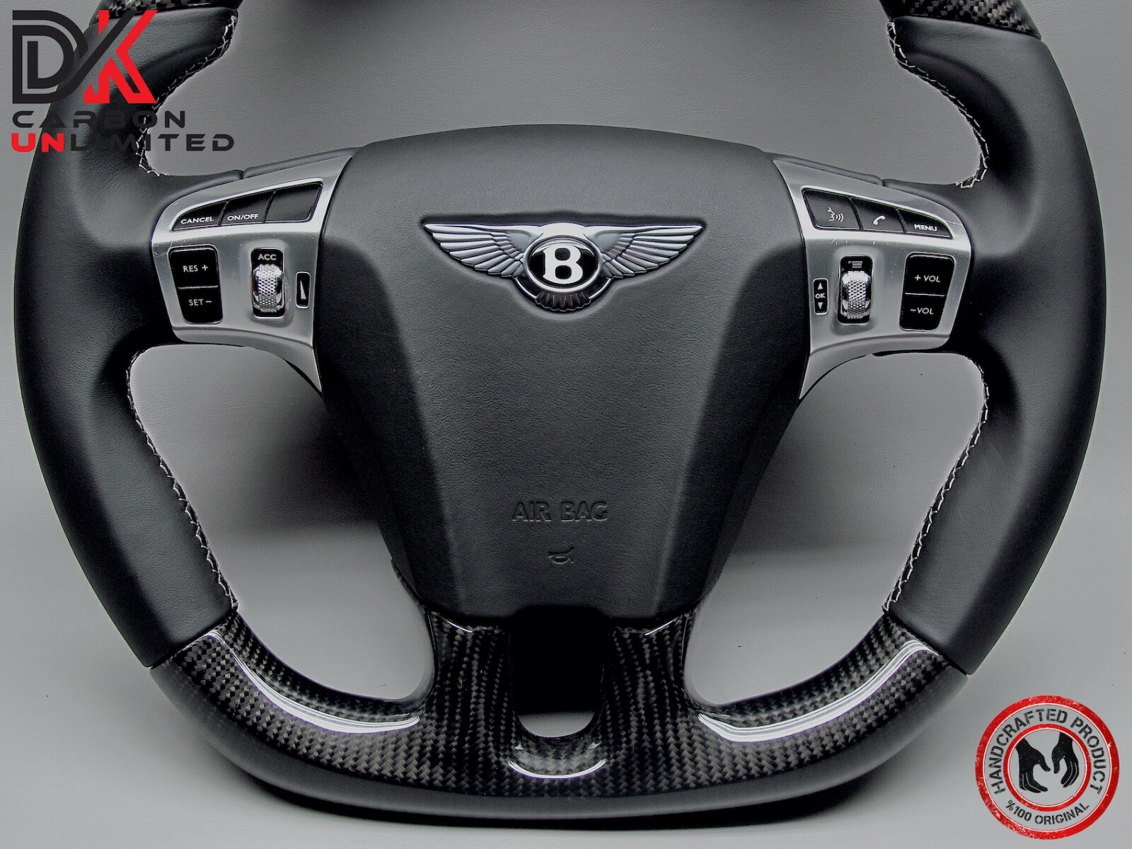 Bentley Continental GT Flying Spur 5mm White Ring Napa Carbon Steering Wheel v1