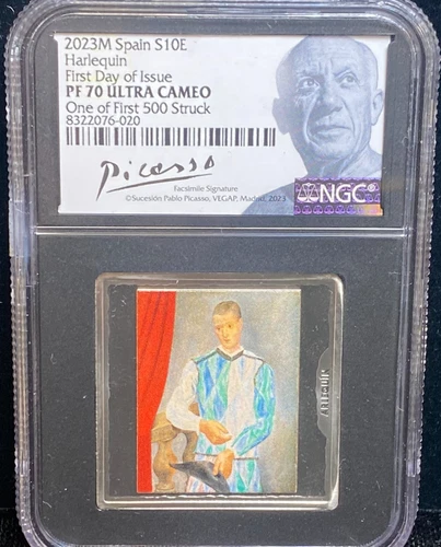 2023M SPAIN SILVER 10 EURO HARLEQUIN 1sT DAY ISSUE NGC PF 70 UC 1 OF 500 PICASSO