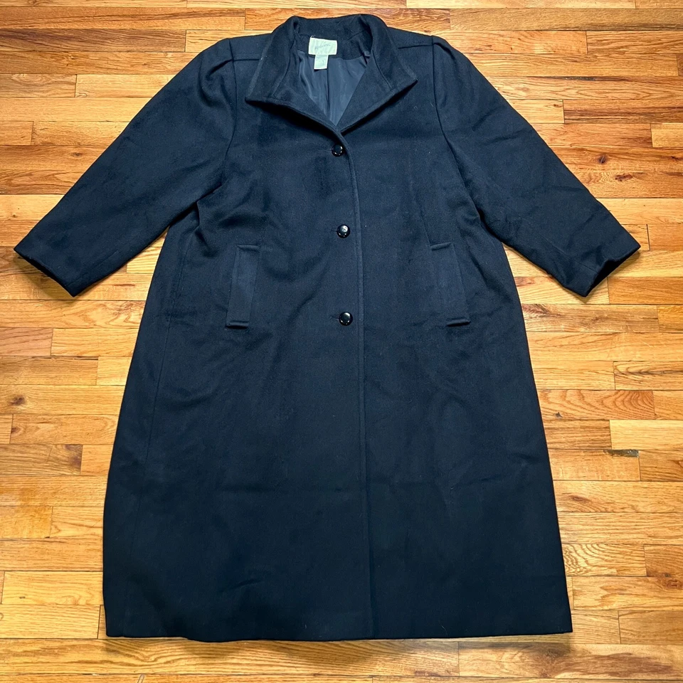 VTG 90s Jacqueline Ferrar Womens 48-in Long Wool Trench Coat Black Size 14 - Image 2 of 4