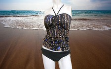 NWT GOTTEX PROFILE Brown and Blue 2 PC TANKINI SWIMSUIT Bathing SUIT sz - 8