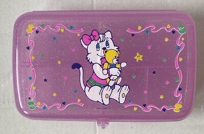 Vintage 90s ? Ninety-Nine Cat Kitty Pink Glitter Pencil Case Trinket School Box