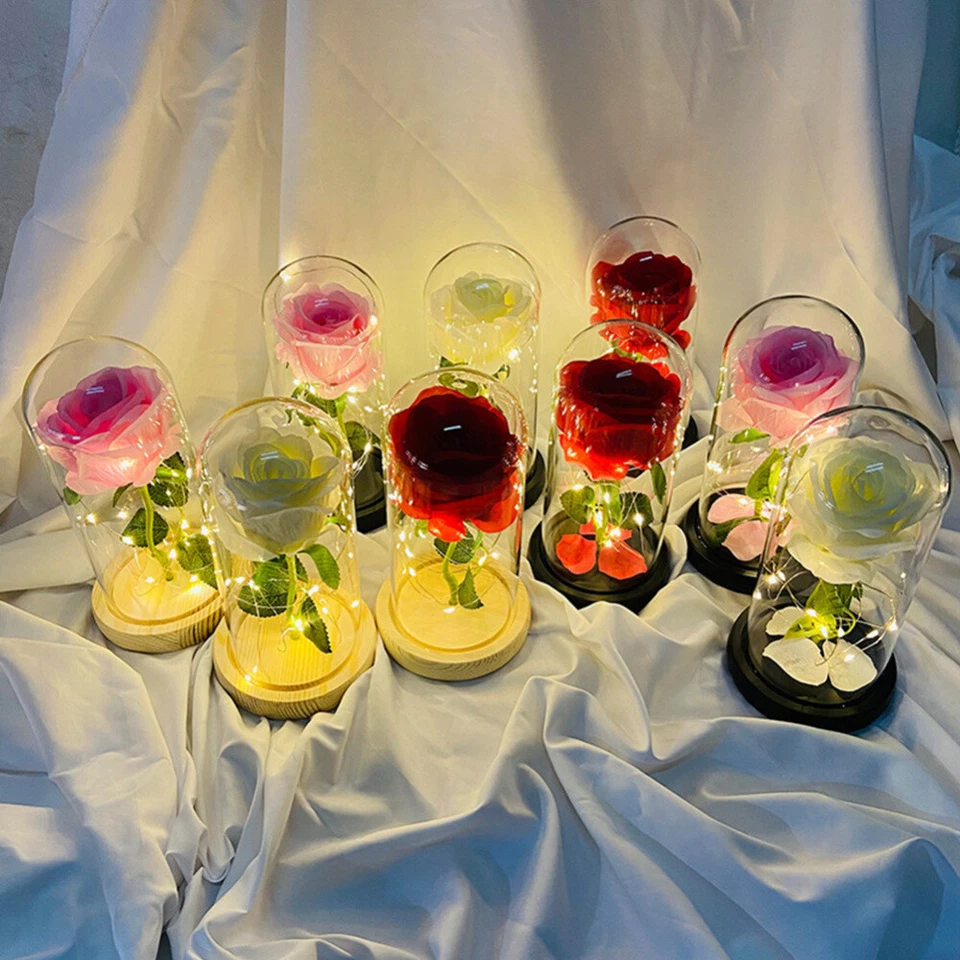 Enchanted Forever Rose Flower In Glass Dome LED Light Mother's Day Gift Decor AU - image 2 of 4