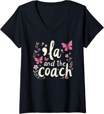 Comma La And The Coach 2024 Election Kamala Harris Ladies' V-Neck Tshirt