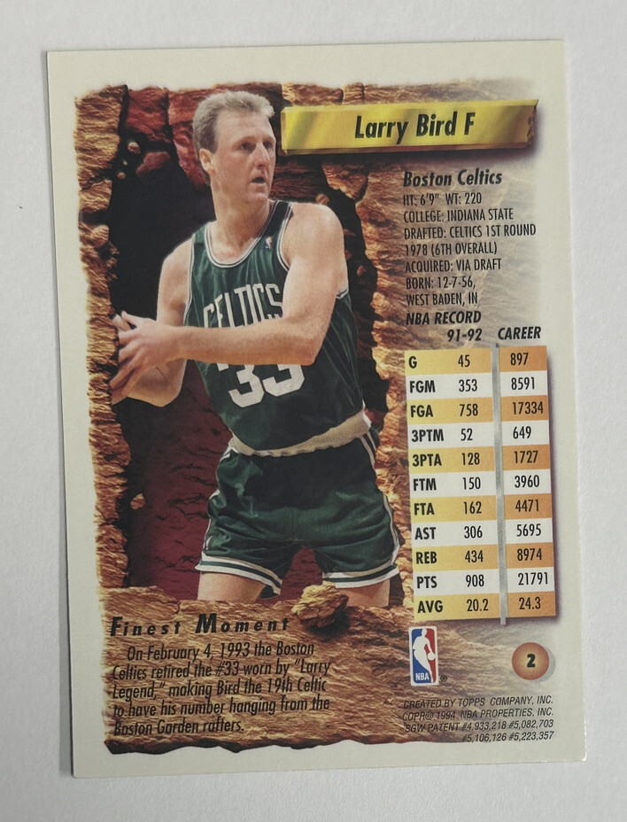 1993-94 Topps Finest Larry Bird #2 | eBay