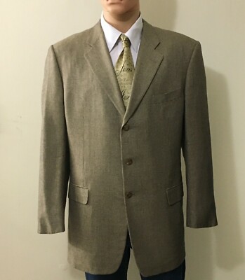 HICKEY FREEMAN Bespoke Blazer Size 44L Black Gold Birdseye Check Wool 3B Jacket