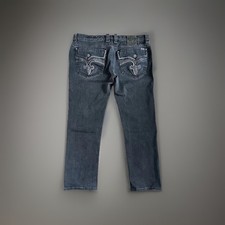 Rock Revival Brayen Jeans Mens Sz 40x30 Black Straight Embroidered READ