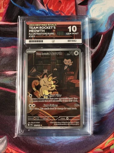Pokémon Team Rockets Meowth IR 203/182 Ace Gem Mint 10 Destined Rivals