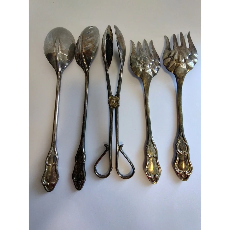 Винтажный сервировочный набор из пяти предметов из цинкового сплава серебра других производителей EP - Изображение 3 из 4