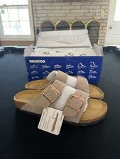 Birkenstock Arizona Soft Footbed Men's Beige Suede Slide Sandals Buckle US 7