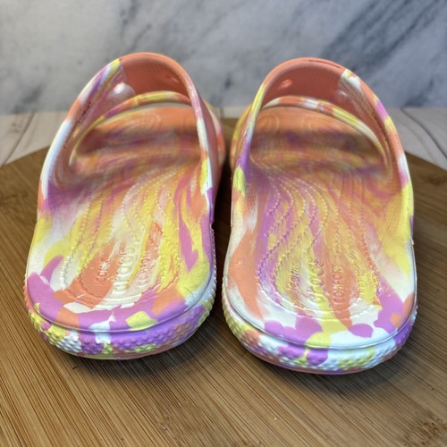 Crocs Mujer Clásico Mármol Tie Dye Slide Sandalias Papaya Mujer’s 8 Naranja Rosa - Imagen 3 de 11