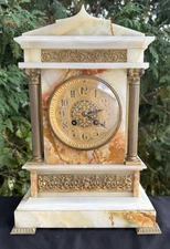 Antique Circa 1880s - 1890s Japy Freres White Onyx Mantle Clock - SEE VIDEO