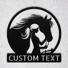 Personalized Metal Sign Custom Girl with Horse Wall Art Home Stable Decor Gift