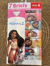 Disney Moana 2 Girls Briefs, Size 4,  7 Pack, New