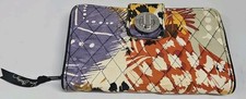 Authentic Vera Bradley Alpine Floral Design Turn Lock Wallet Painted Feathers