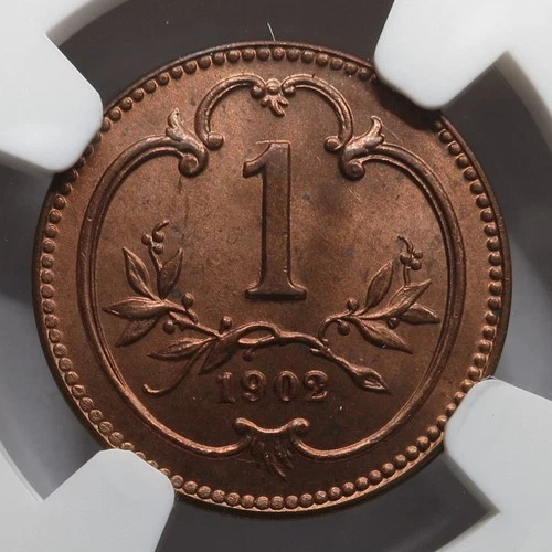 AUSTRIA HUNGARY Empire 1 Heller 1902 NGC MS 66 RB UNC Bronze Red TOP POP #057