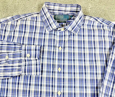 POLO RALPH LAUREN Mens Custom Fit 2XL Blue Plaid Cotton Vtg L/S Oxford Shirt