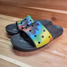 Crocs Sandals Mens 11 Colorful Tie Dye Graphic Slides 206520 Iconic Comfort