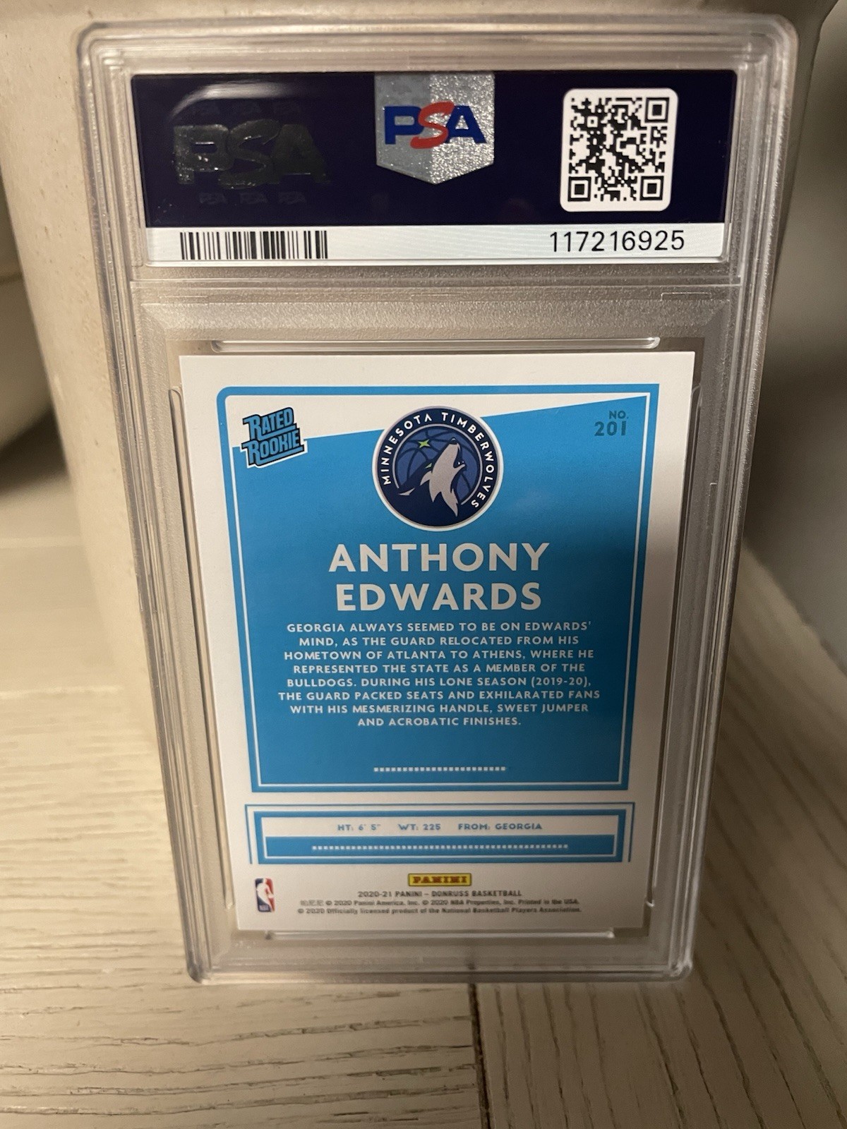 2020-21 Panini Donruss - Rated Rookies Anthony Edwards Orange Laser (RC) PSA9 view 2