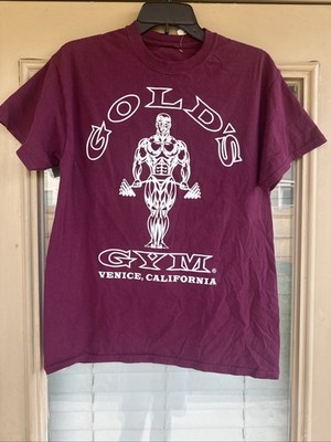 Vintage 90s Burgundy Golds Gym Venice California T-Shirt M Hole/Missing Tag