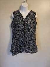 Vintage 80s Unbranded Floral Full Zip Smock Apron Vest Womens L