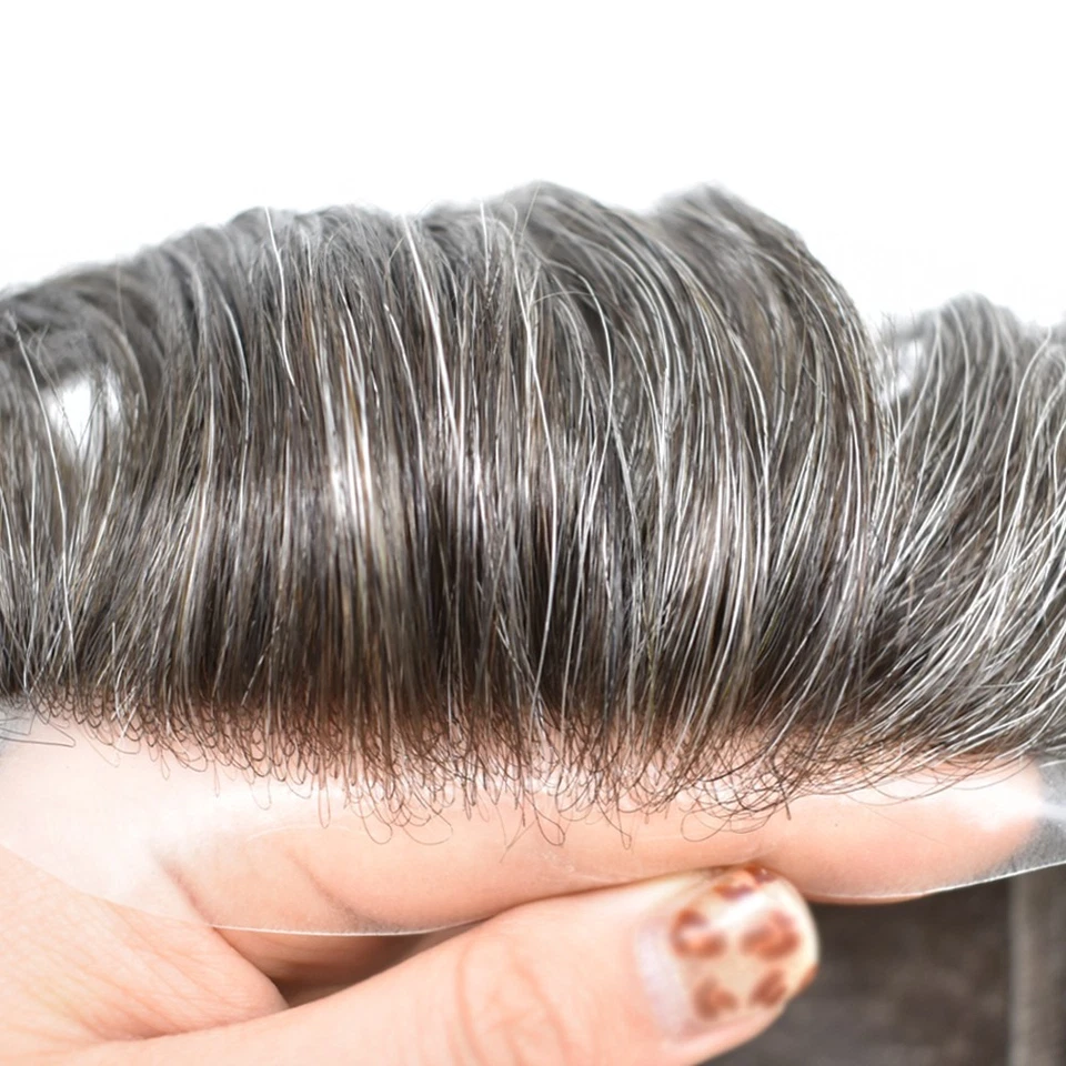 Peluca fina mono toupee para hombres sistemas de cabello humano piel delgada alrededor de hombre Foto 2 de 4