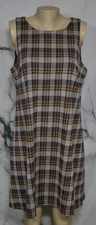 MSK Navy  Blue Brown Beige Plaid Sleeveless Dress Large Keyhole at Upper Back