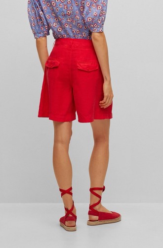 BOSS Women’s Tawela Red Linen Trouser Shorts Size US 4 NWT $168 - Picture 3 of 9
