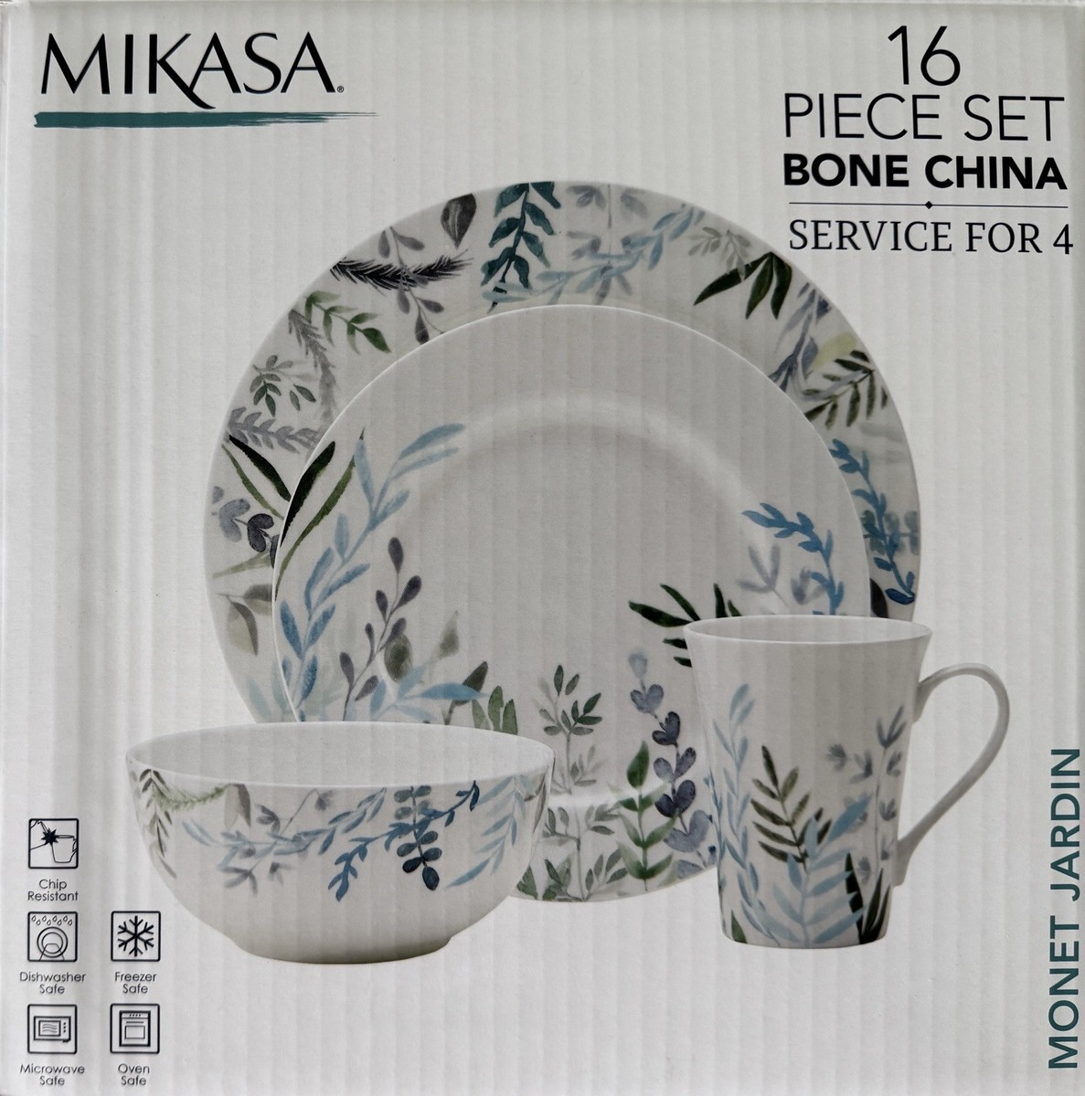 NIB Mikasa Monet Jardin Dinner Set of 16 Plates Mugs Bowls Bone