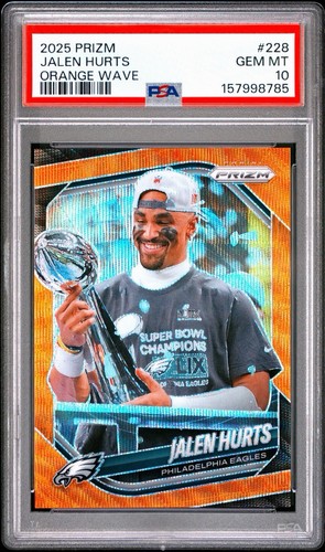 2025 Panini Prizm Jalen Hurts #228 Orange Wave /55 Eagles PSA 10