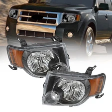 Headlights Headlamps Black Housing Amber Corner Pair For Ford Escape 2008-2012