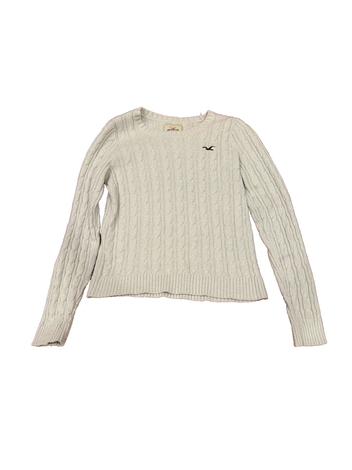 Vintage y2k Hollister Cream White Cable Knit Crewneck Sweater with Bird Logo - Image 4 of 4