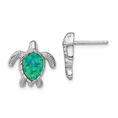 Ohrstecker Sterlingsilber rhodiniert poliert grün kreiert Opal Schildkröte