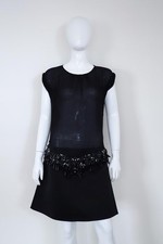 PRADA F/W 2012 Black Silk Chiffon Duchesse Geometric Ornament Dress IT40/US6 NWT