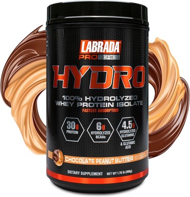 LABRADA HYDRO 100% Pure Hydrolyzed Whey Protein Isolate Powder, Lactose free, 6g